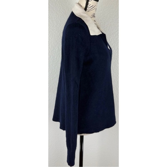Filoro 2-Ply Cashmere Polo Navy with White Collar Sweater, size Medium - Picture 5 of 8